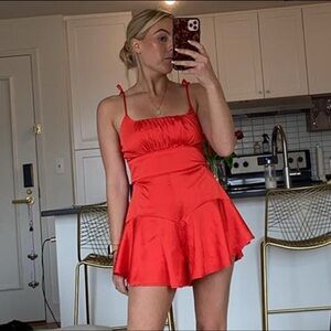 Princess Polly Marko romper in red satin. US size 2. Brand new.